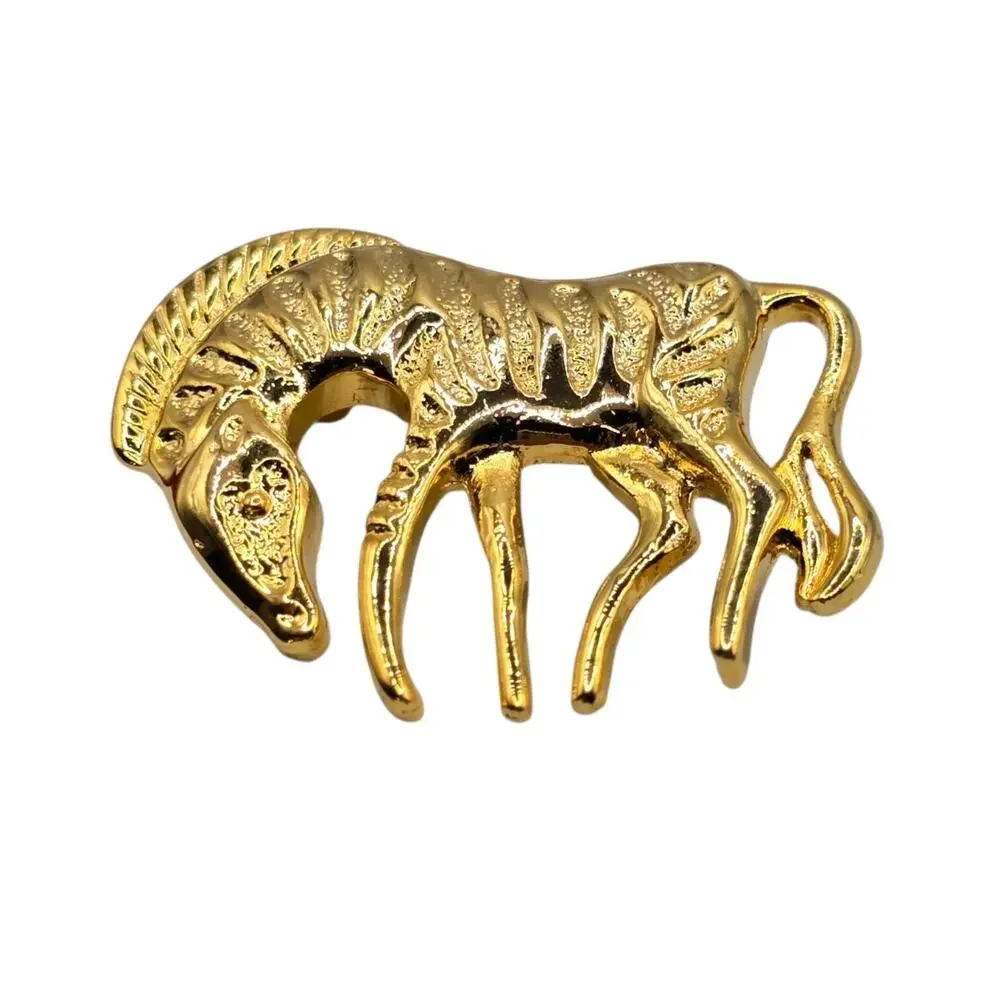 Brooch Zebra Figural Art Nouveau Vintage Style Textured Gold Tone SKU 3023